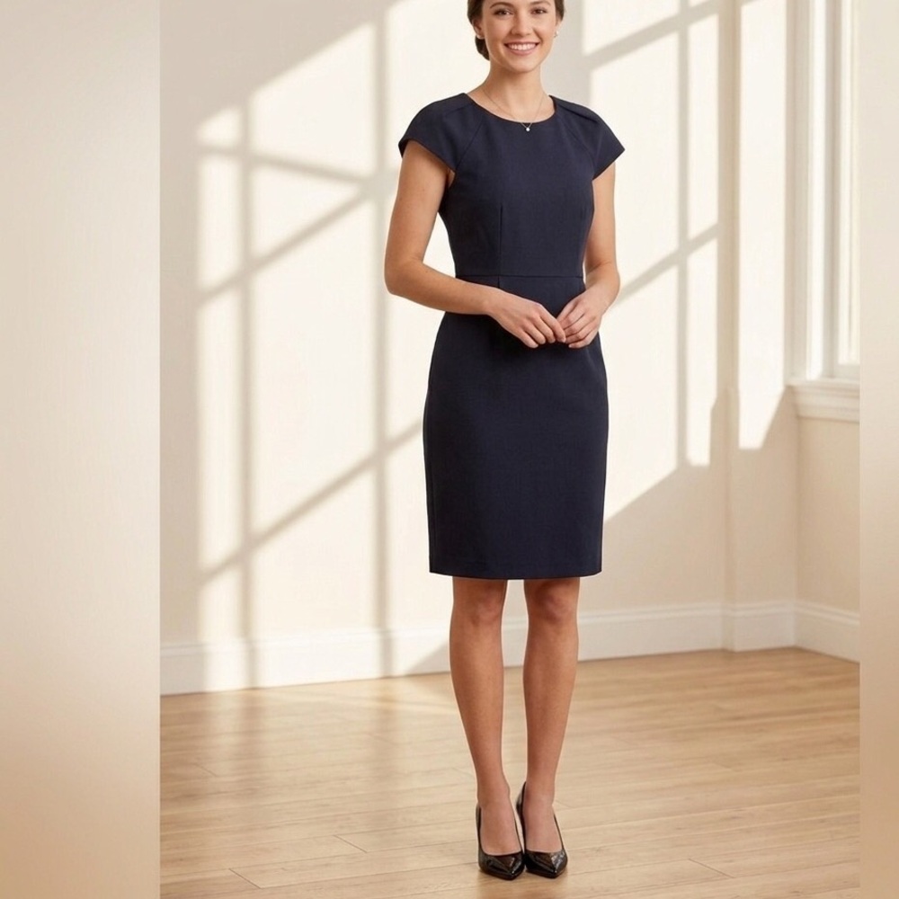 Kate Spade New York Black Ivie Cap Sleeve Stretch Midi Sheath Dress Size 8